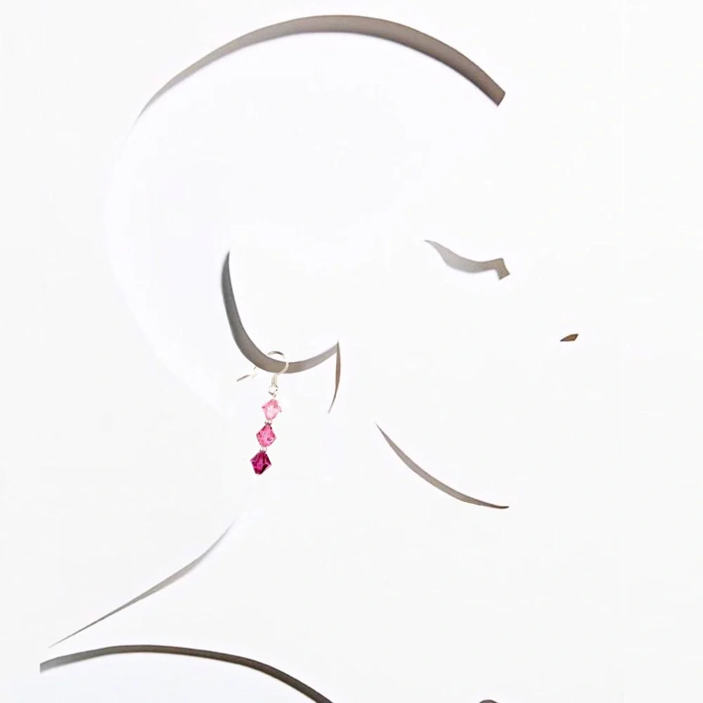 Handmade Swarovski Crystal•Sterling Silver Breast Cancer Awareness Earrings, NEW - Picture 3 of 7